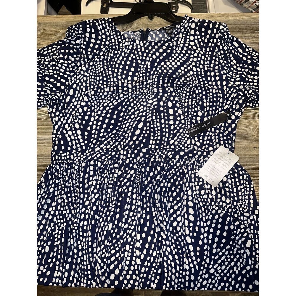MAGGY LONDON Navy White Dot Print Cuff Sleeve Midi Dress. Size 16W. NWT. 7
